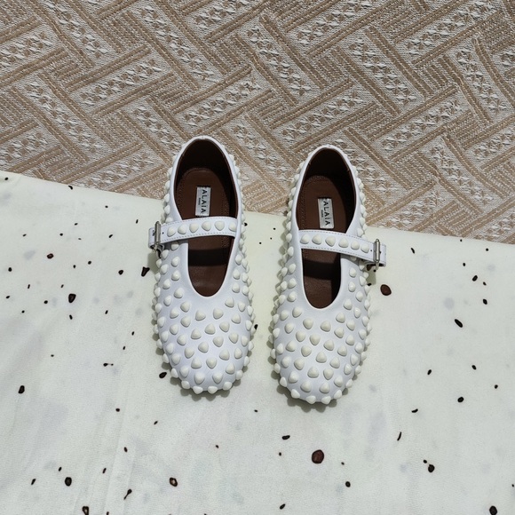 Alaia Shoes - Alaia White Studded Mary Jane Flats with Buckle